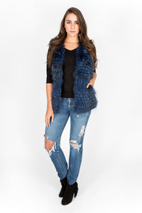 Fox Fur Vest/Gilet (Blue-Dyed)