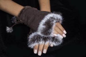 Fingerless Rabbit Gloves Brown