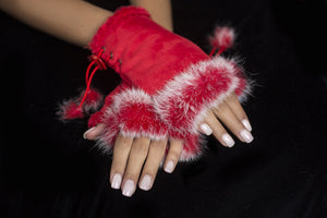Fingerless Rabbit Gloves Red