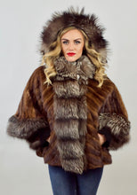 Load image into Gallery viewer, Mahogany Mink &amp; Silver Fox Fur Hooded Vest/Jacket/Cape
