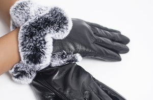 Leather and Rex Fur Gloves