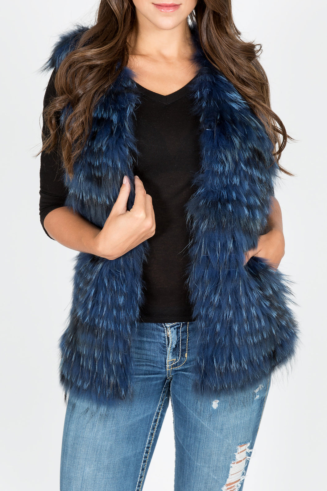 Fox Fur Vest/Gilet (Blue-Dyed)