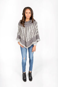Knitted Rabbit Fur Poncho with Cow Neck