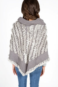Knitted Rabbit Fur Poncho with Cow Neck