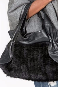 Knitted Mink & Leather Handbag