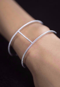 Cubic Zirconia & Sterling Silver Bracelet-  Rhodium Plated