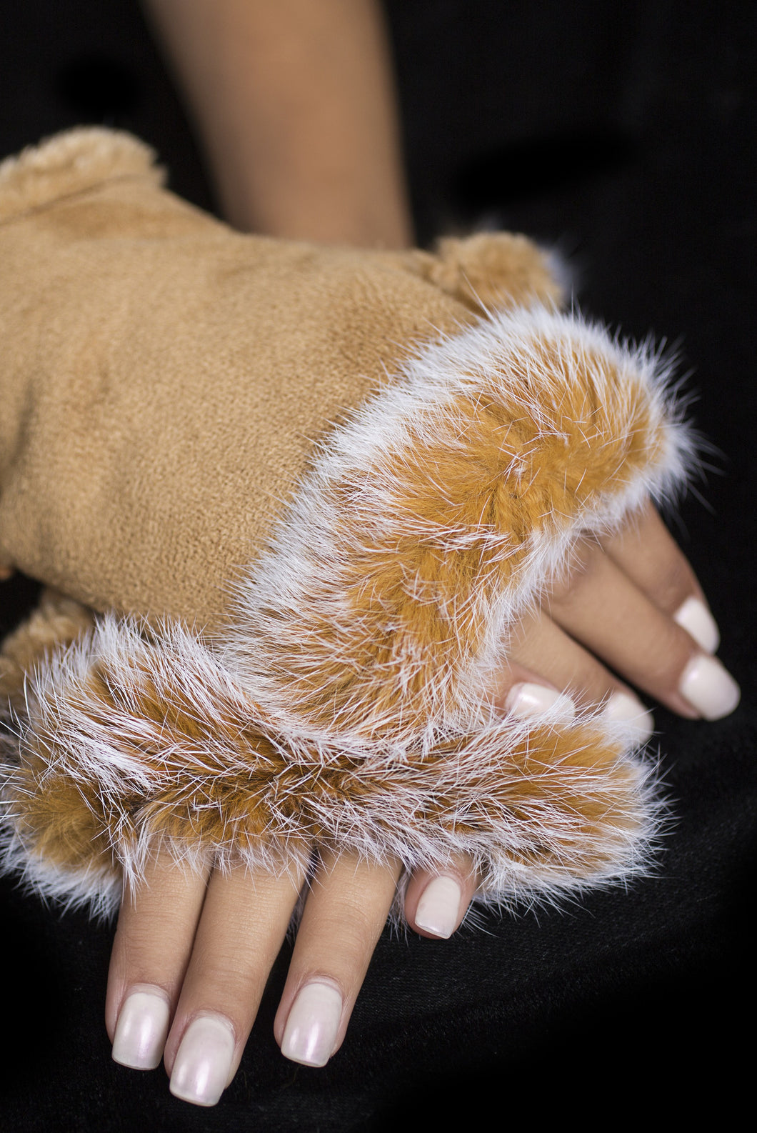 Fingerless Rabbit Gloves Tan