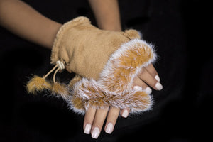 Fingerless Rabbit Gloves Tan