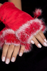 Fingerless Rabbit Gloves Red