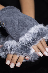 Fingerless Rabbit Gloves - Gray