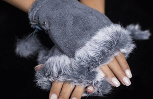Fingerless Rabbit Gloves - Gray