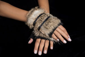 Rabbit Fur Fingerless Gloves with Buckle