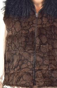 Rex Rabbit and Mongolian Lamb fur Vest (Dyed, Sheared)