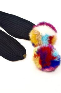 Lara Knit Scarf with Real Fox Fur Pom-Poms