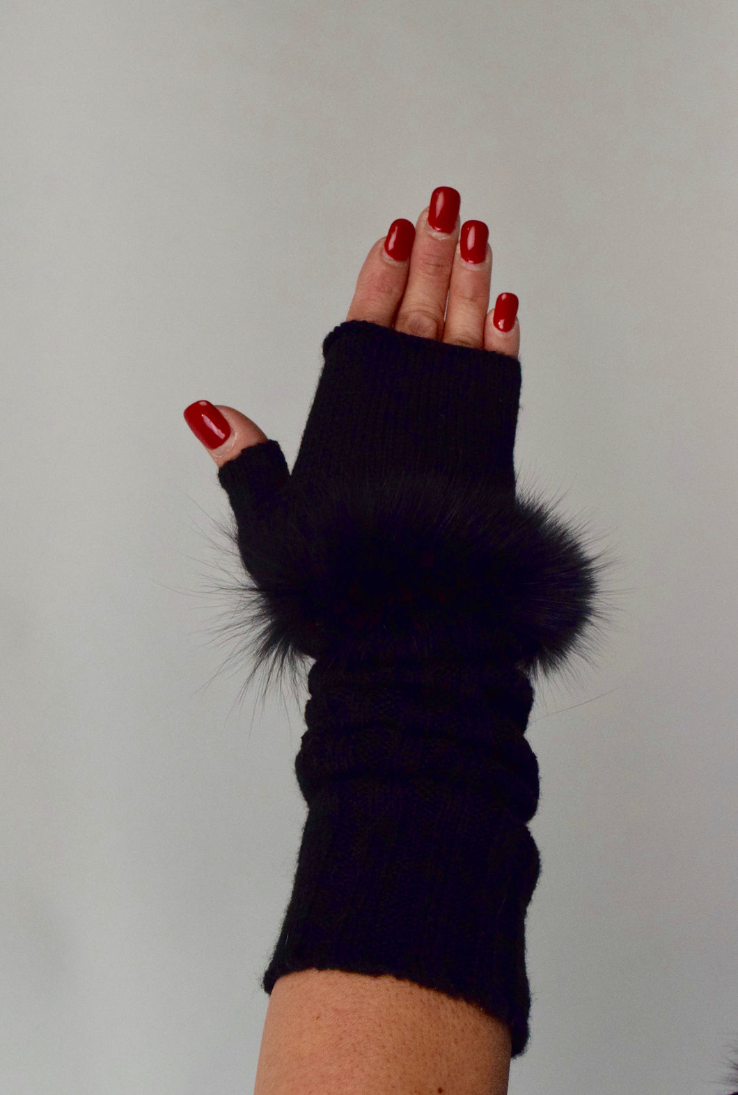 Fingerless Knit & Fox Fur Gloves