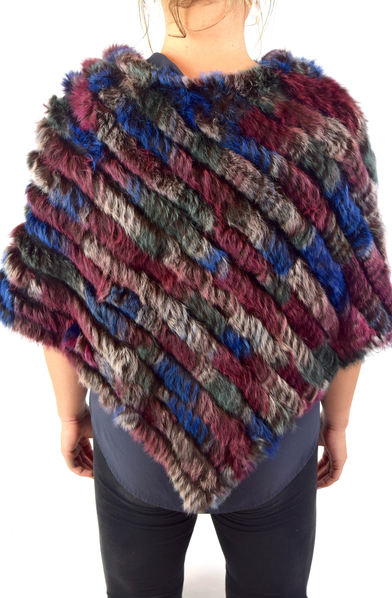 Knitted Rabbit Fur Poncho/Cape (Multi-Colored) Minkas Furs