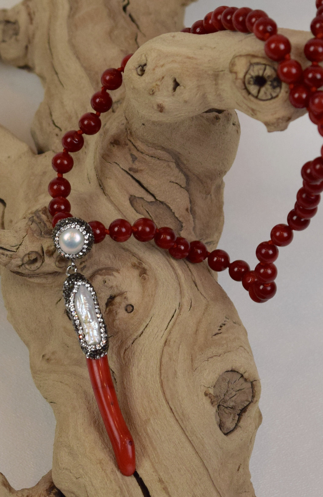 Coral + Biwa Pearl Necklace