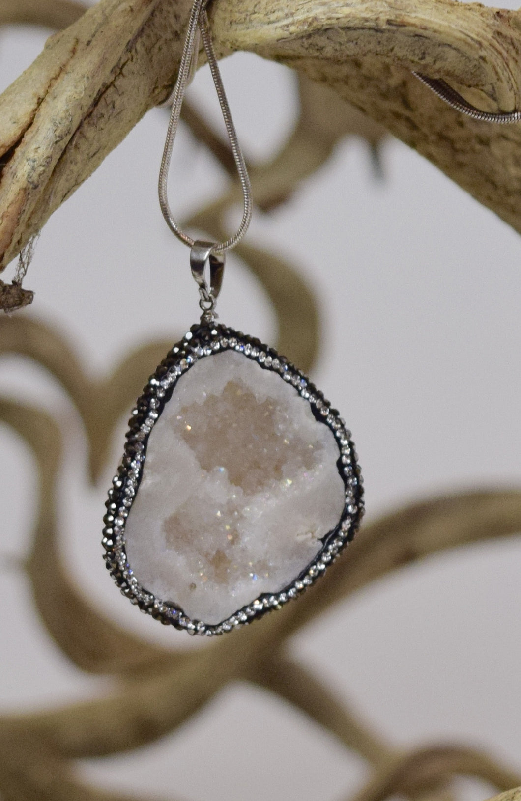 Natural Quartz Druzy & Pyrite Crystal Necklace