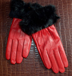 Lambskin Leather & Fox Fur Gloves