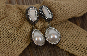 Pearl, Sea Shell & Crystal Earrings (Handmade)