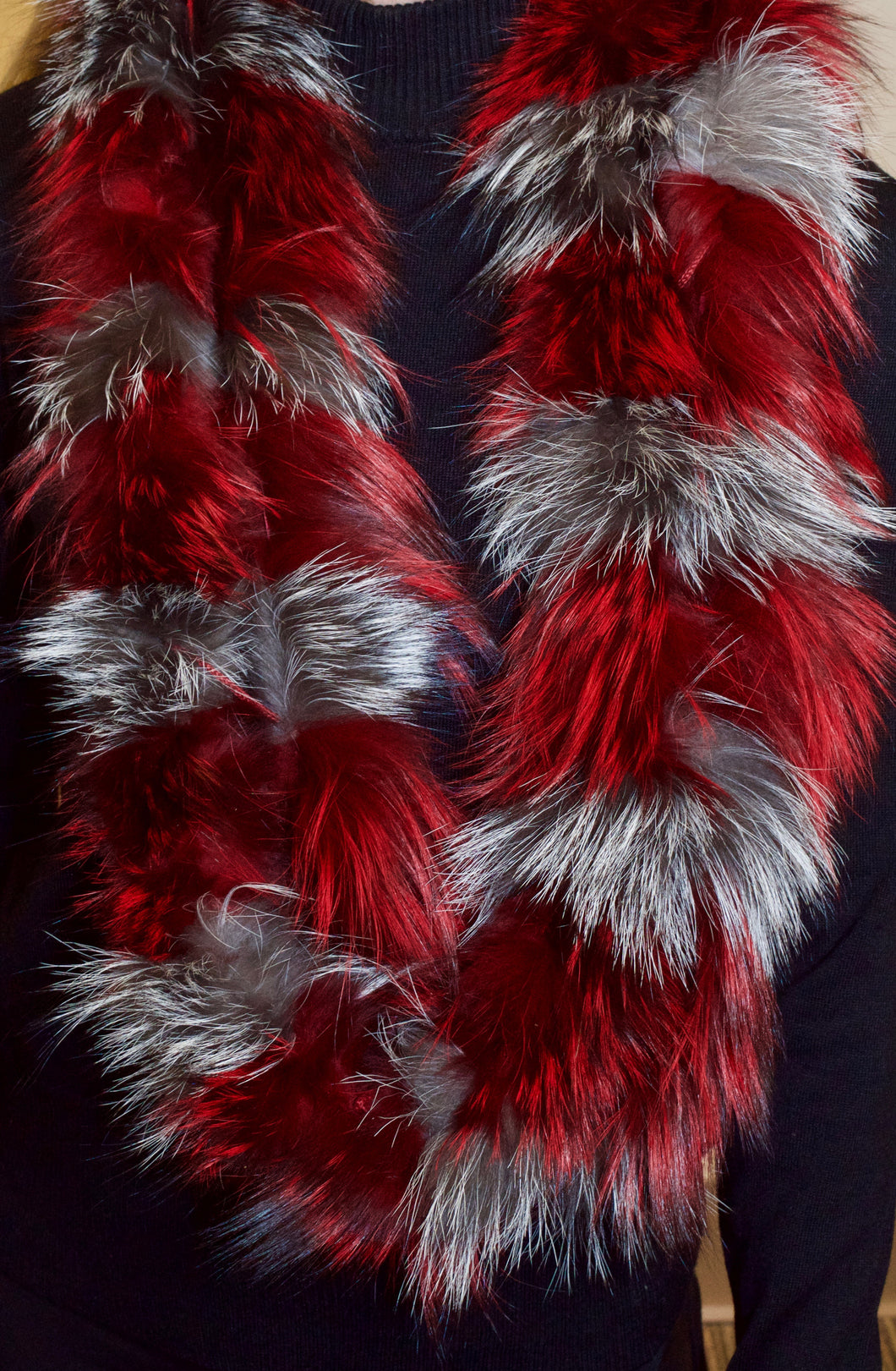 Fox Fur Infinity Scarf (Dyed Red + Grey)