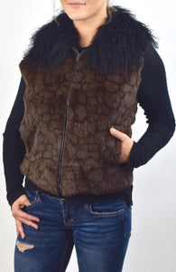 Rex Rabbit and Mongolian Lamb fur Vest (Dyed, Sheared)