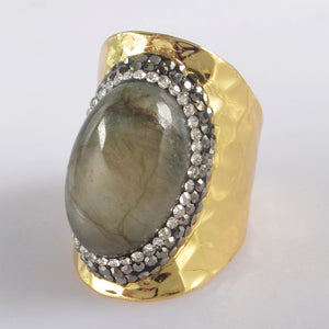 Gold Plated Labradorite & Crystal Ring