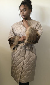 Quilted Coat with Removable Fox Fur Trim