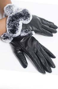 Leather and Rex Fur Gloves