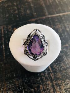 Amethyst & Diamond Ring (Sterling)