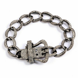 Diamond & Sterling Silver Buckle Bracelet- Handmade