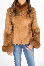 Load image into Gallery viewer, Golden Dyed Persian Lamb, Fox and Lasered Rabbit Fur Jacket
