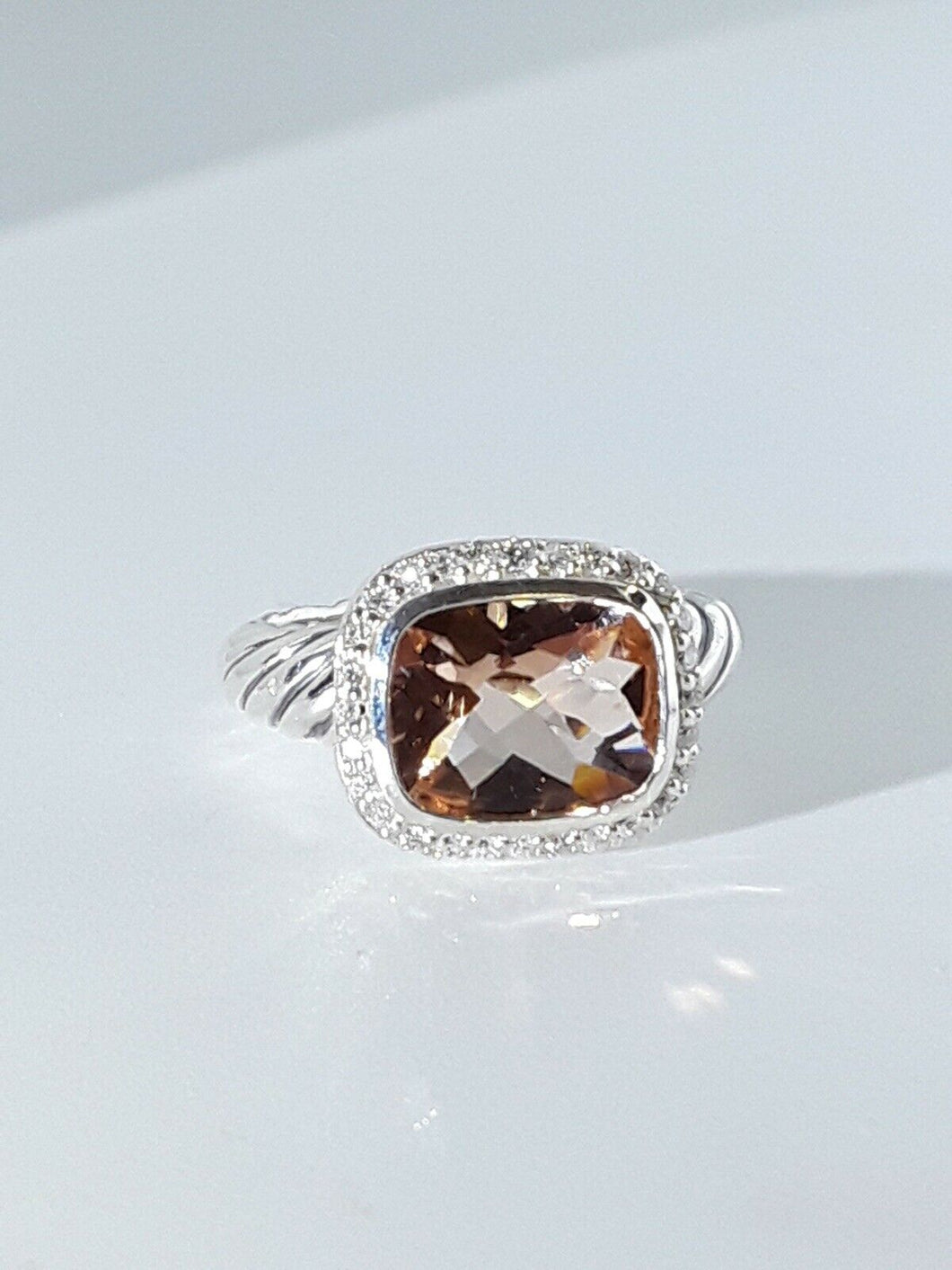David Yurman Sterling Silver & Morganite & Diamond Ring (Preowned)