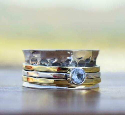 Blue Topaz & Hammered Sterling Silver Spinner Ring