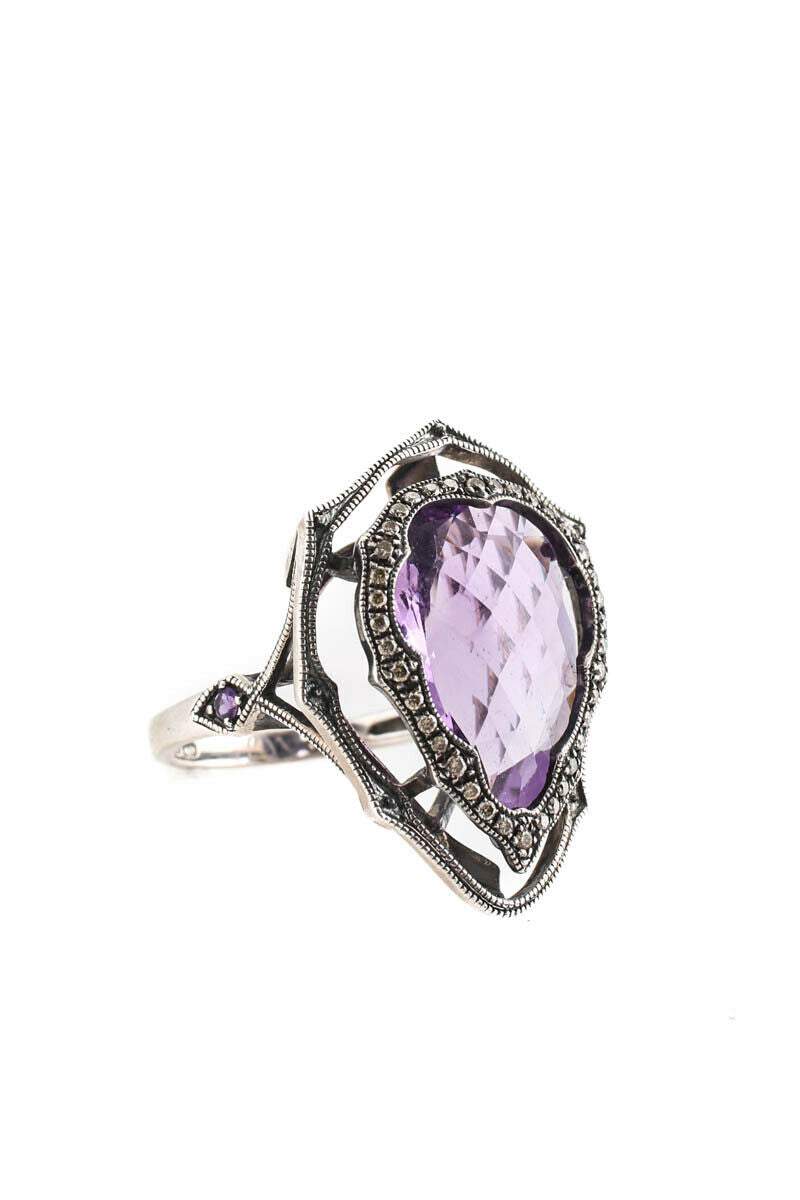 Amethyst & Diamond Ring (Sterling)